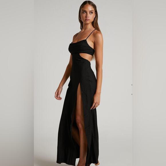 NWT Show Po REVIENA MIDI DRESS - CUT OUT COWL NECK DRESS IN BLACK - Picture 2 of 9